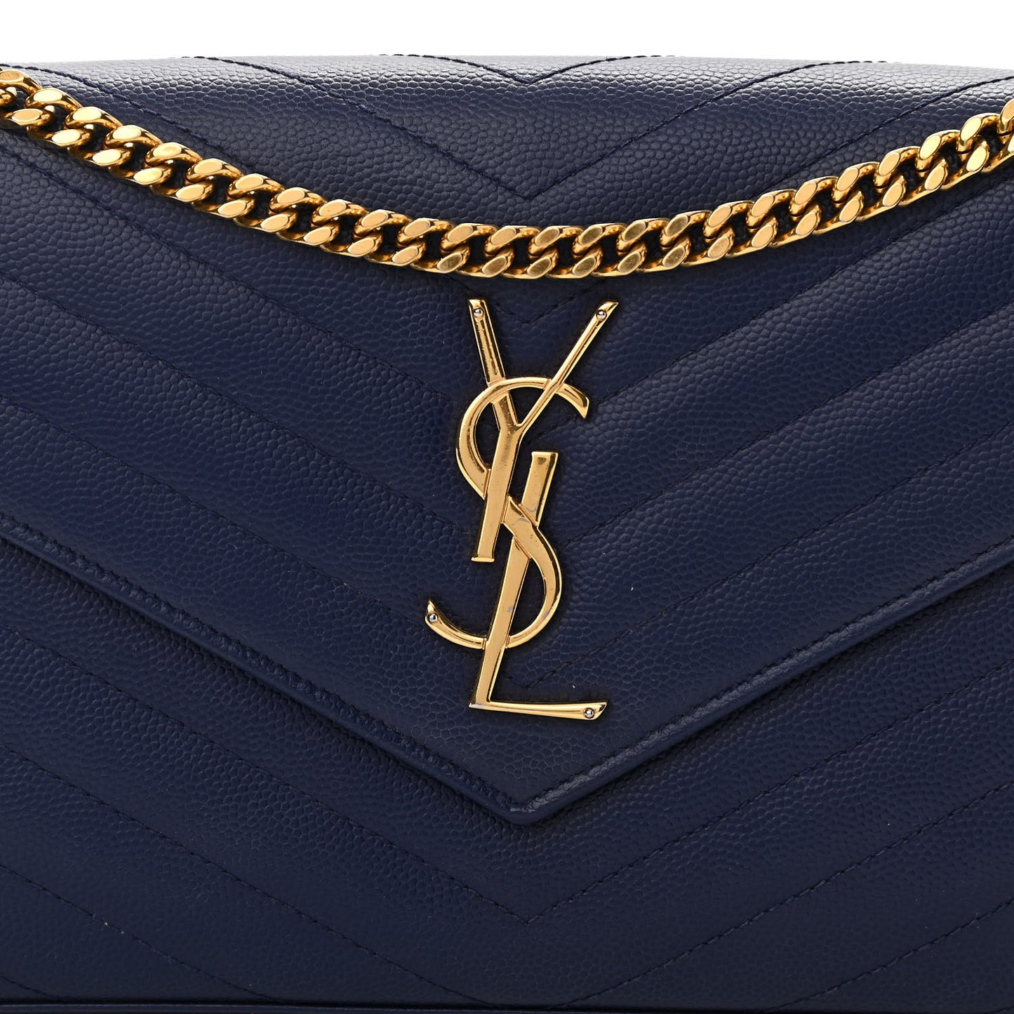 Grain De Poudre Matelasse Chevron Monogram Chain Wallet Navy