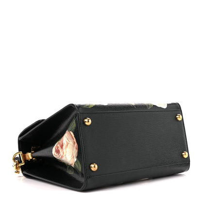 Dolce & Gabbana Grained Calfskin Floral Printed Medium Welcome Satchel Black 4 of 11