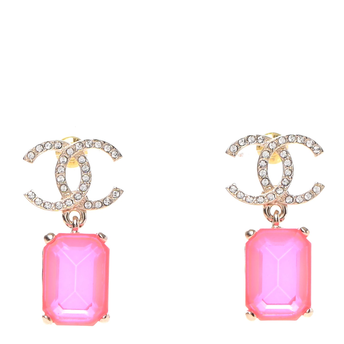 Metal Crystal CC Earrings Gold Pink