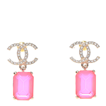 Chanel Metal Crystal CC Earrings Gold Pink 1 of 4