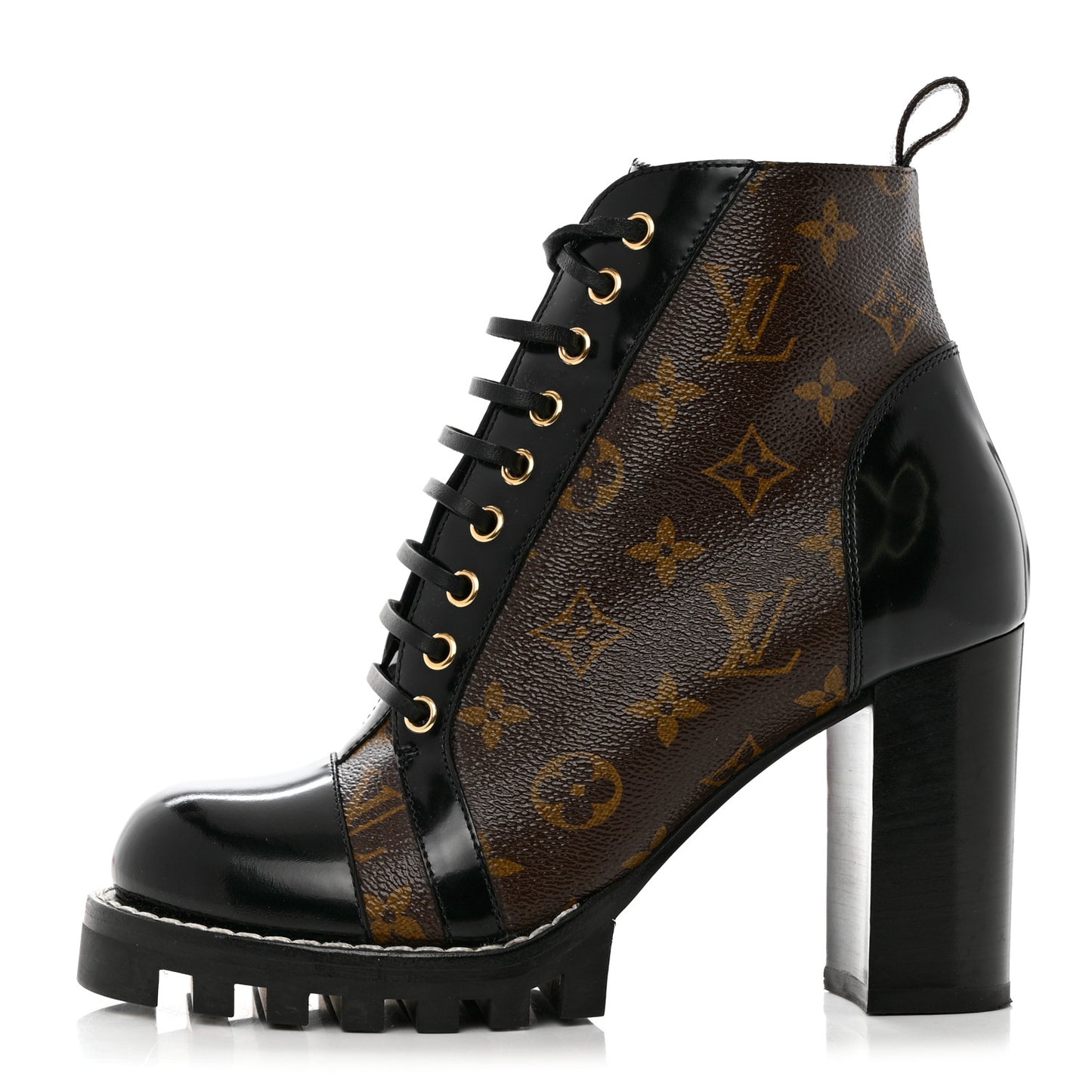 Patent Calfskin Monogram Star Trail Ankle Boots 39 Black