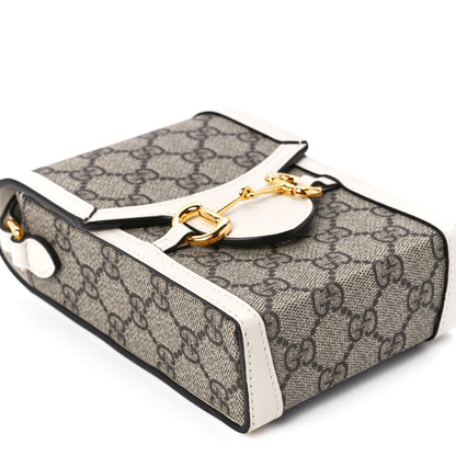 Gucci GG Supreme Monogram Azalea Calfskin Mini Horsebit 1955 Crossbody Bag Beige Ebony Mystic White 10 of 11