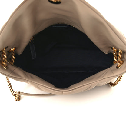 Saint Laurent Lambskin Quilted Medium Loulou Puffer Monogram Chain Satchel Dark Beige 5 of 11