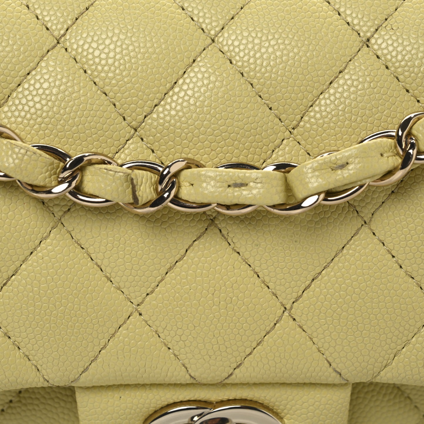 Caviar Quilted Small Double Flap Light Yellow