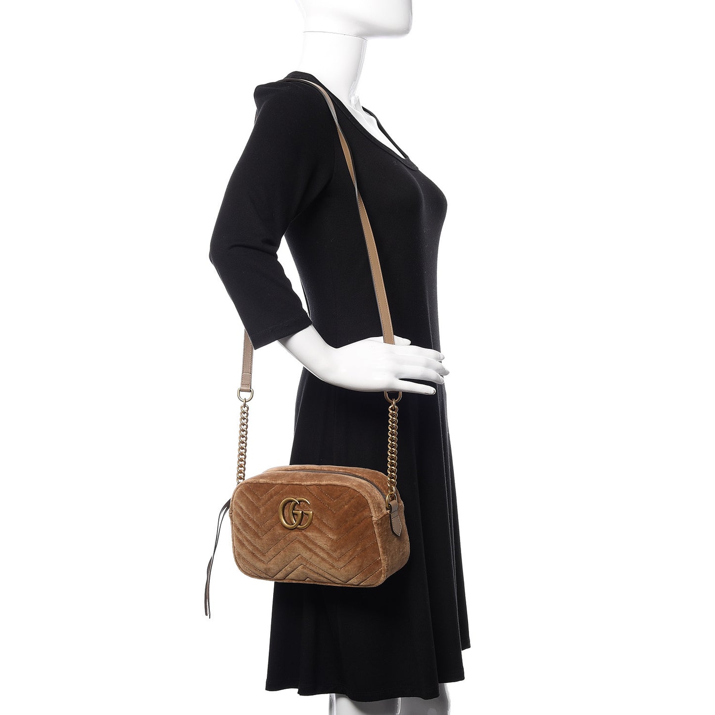 Velvet Matelasse Small GG Marmont Chain Shoulder Bag Taupe