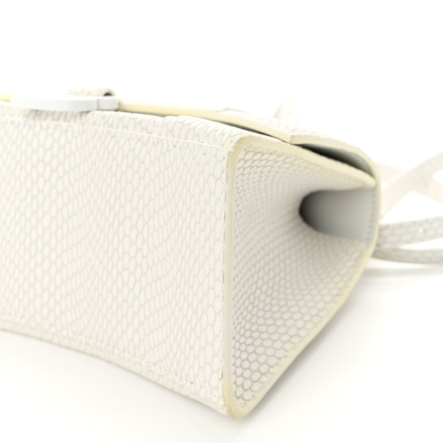 Balenciaga Matte Calfskin Snake Embossed Tonal B Small Hourglass Top Handle Bag Optic White 10 of 11