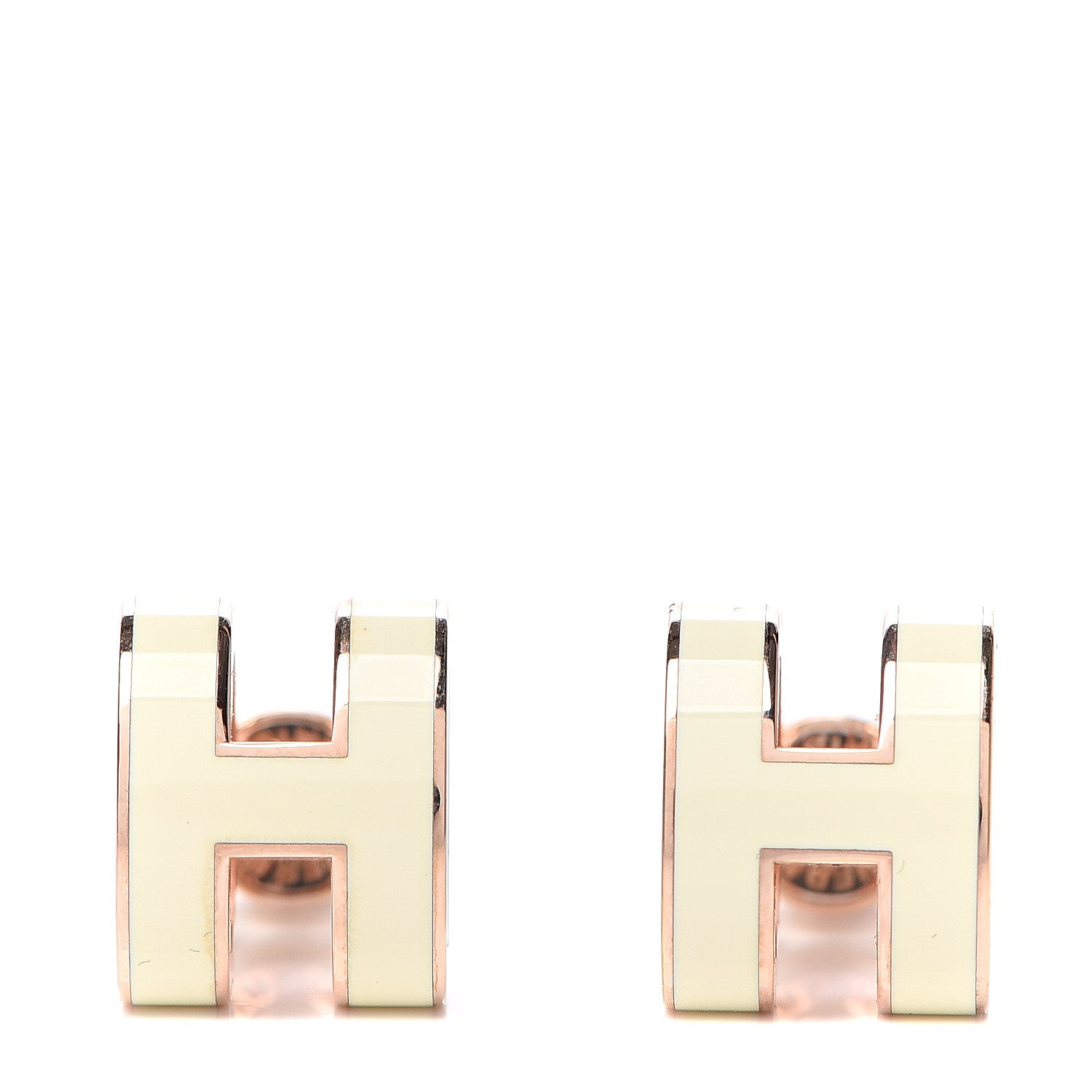 Hermes Rose Gold Lacquered Pop H Earrings Ecru 1 of 5