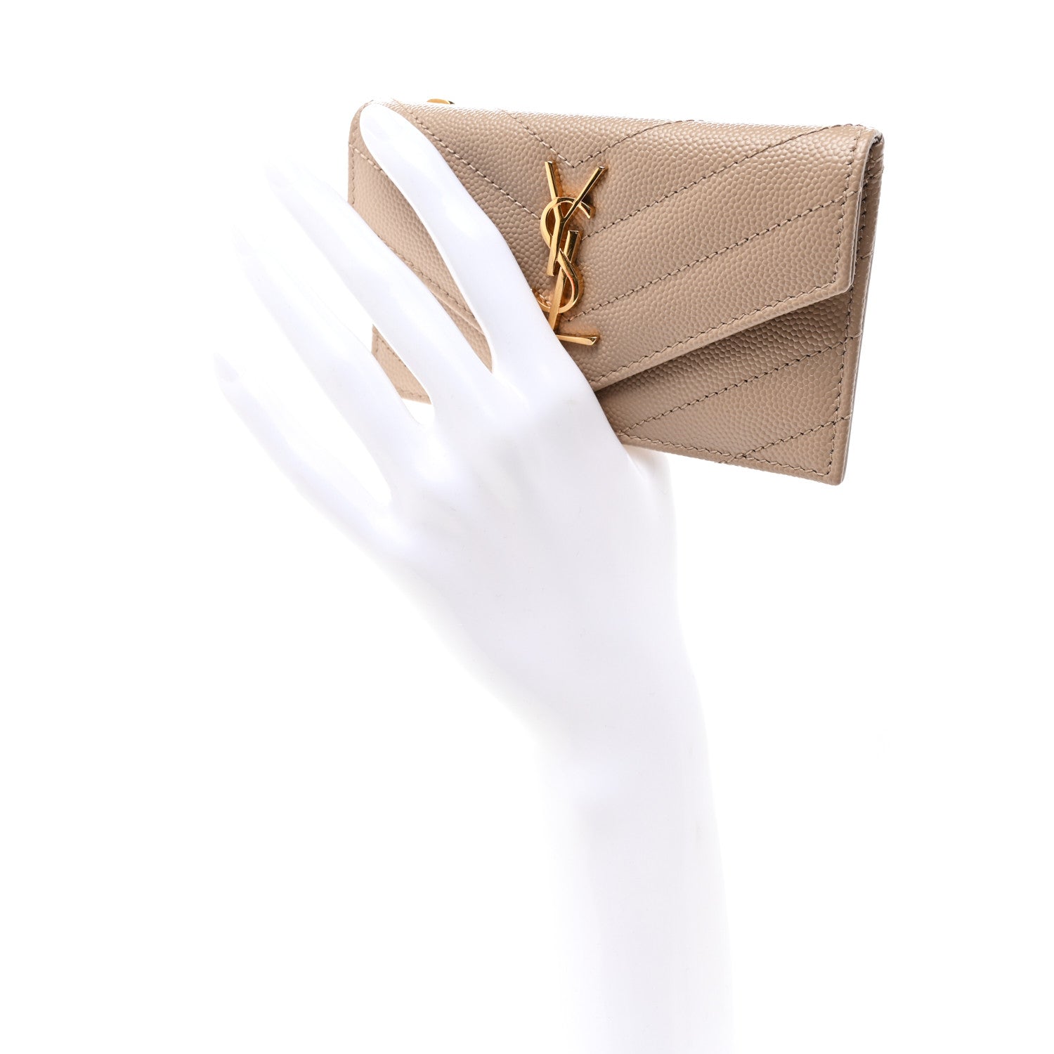 Saint Laurent Monogram Grain de Poudre 5 Fragments Zip Pouch Card Holder Dark Beige 2 of 9