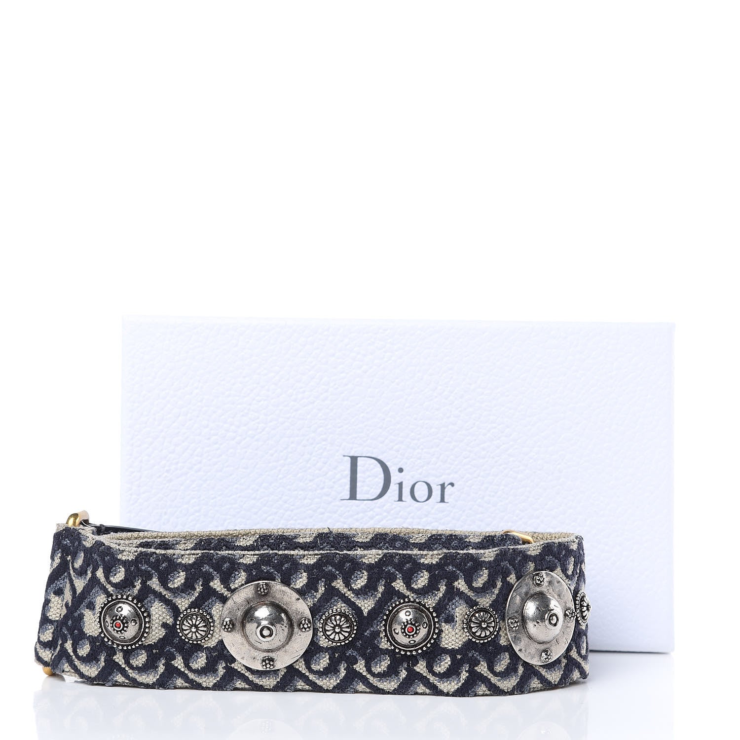 Christian Dior Oblique Studded Shoulder Strap Blue 5 of 5