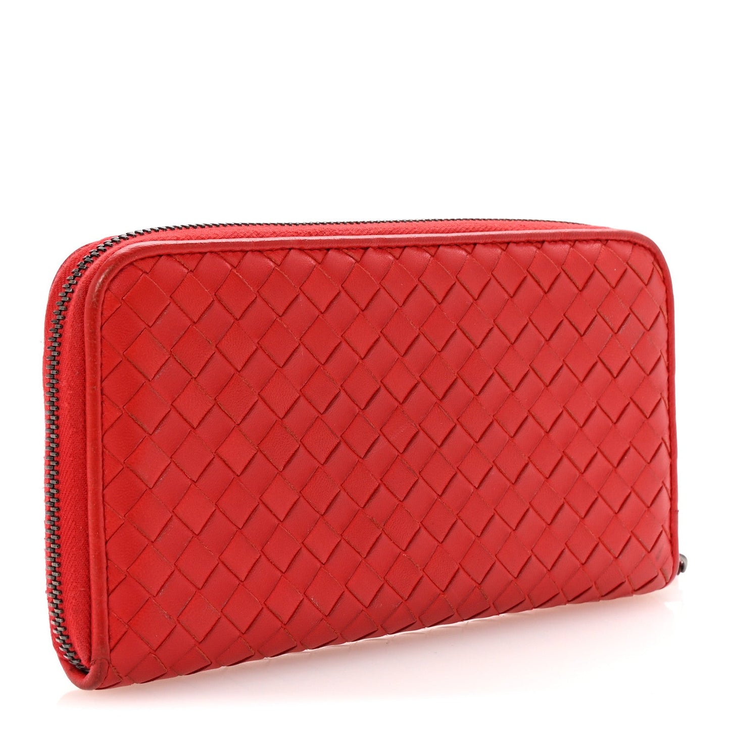 Nappa Intrecciato Zip Around Wallet Red