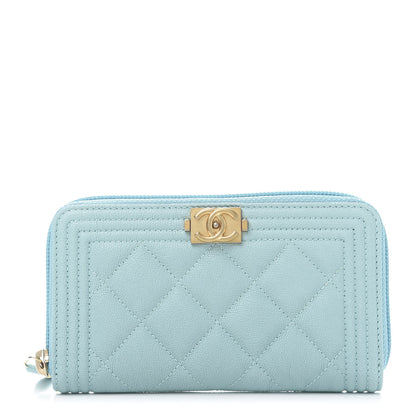 Chanel Caviar Quilted Small Boy Zip Around Wallet Light Blue 1 of 11