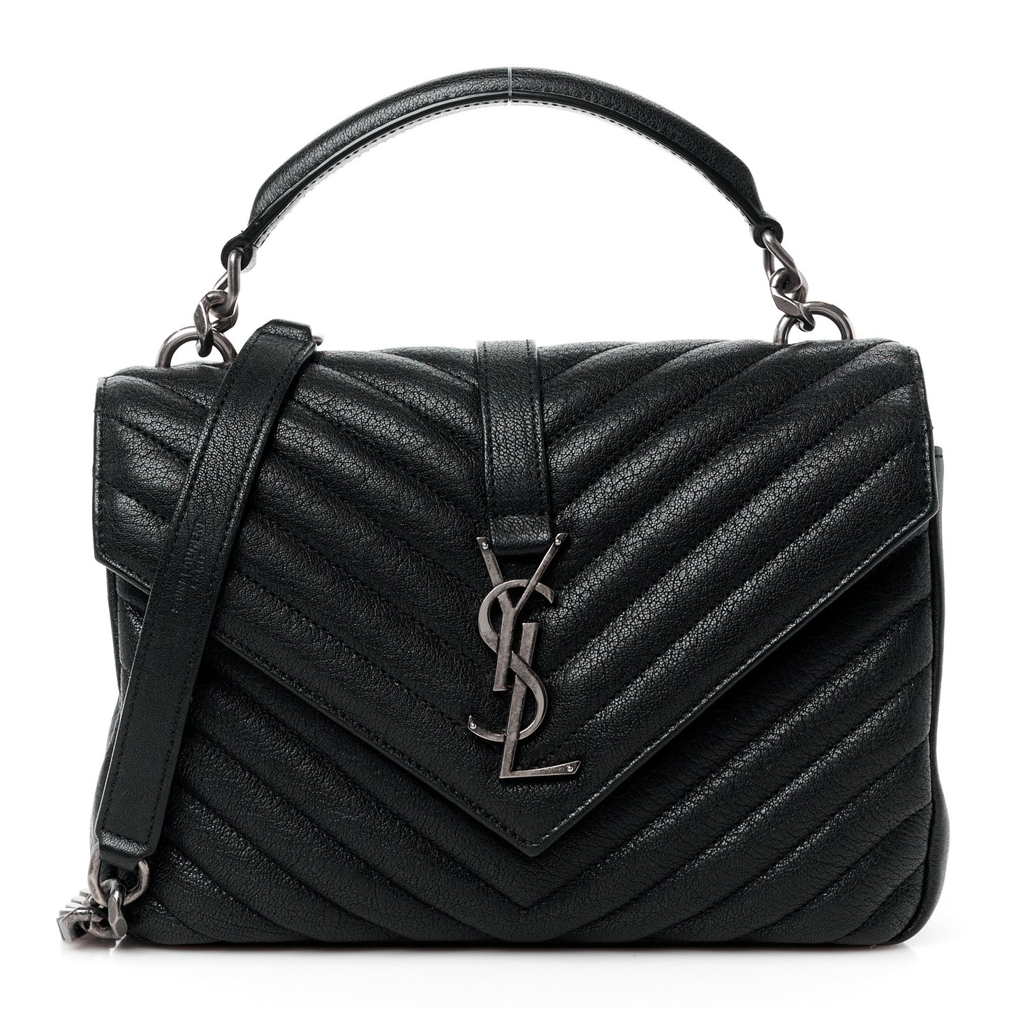 Sheepskin Matelasse Chevron Monogram Medium College Bag Black