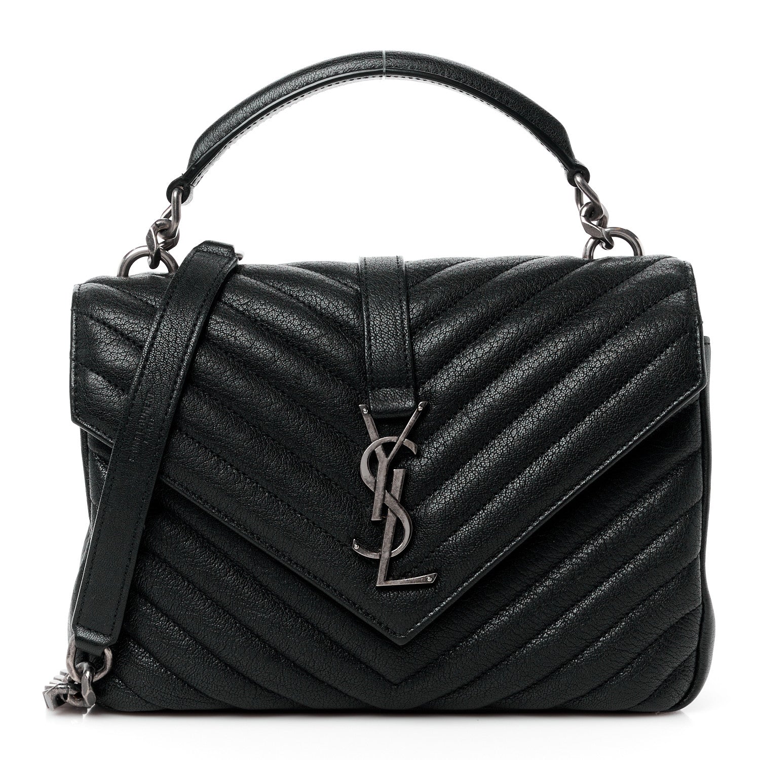 Saint Laurent Sheepskin Matelasse Chevron Monogram Medium College Bag Black 1 of 13