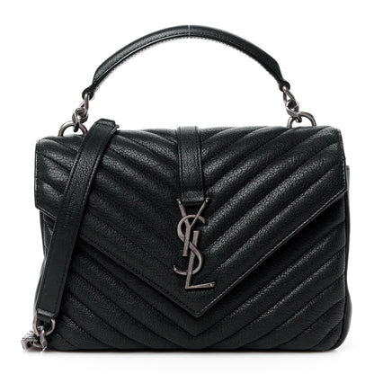 Saint Laurent Sheepskin Matelasse Chevron Monogram Medium College Bag Black 1 of 13