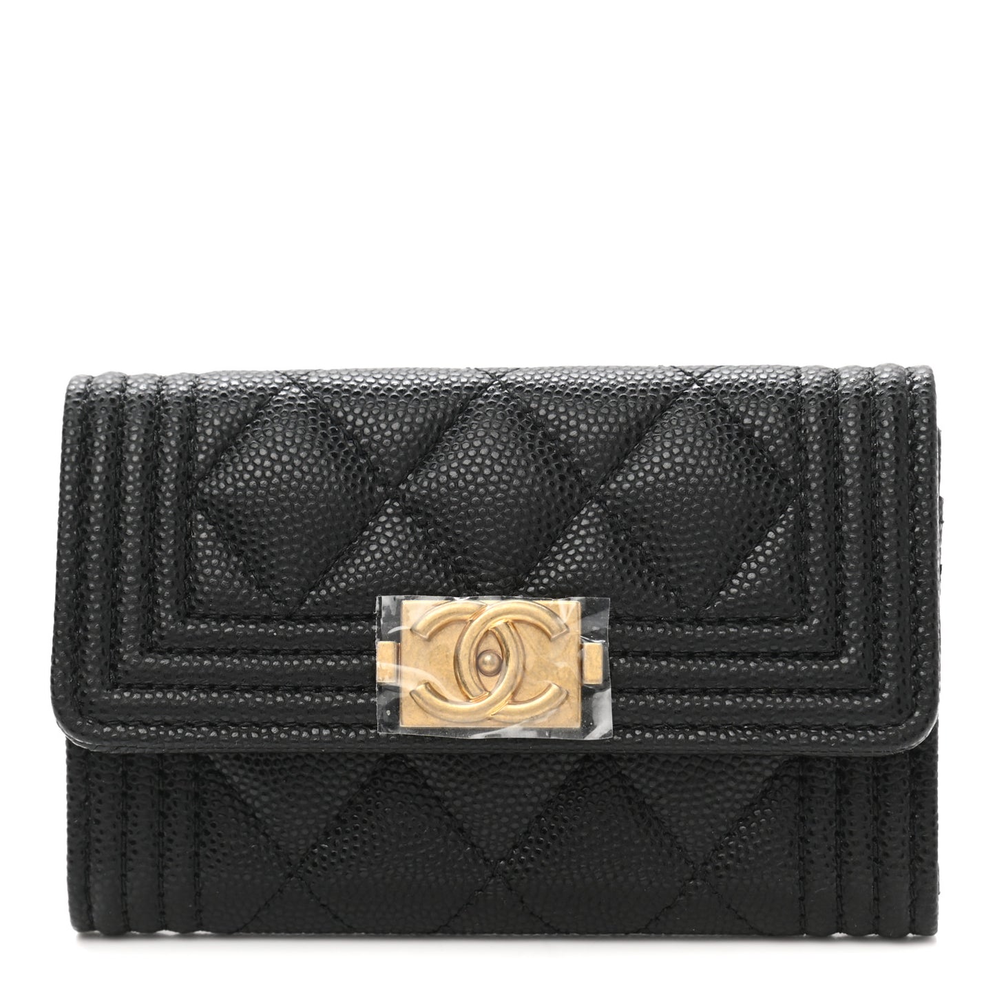 Caviar Quilted Boy Flap Card Holder Black