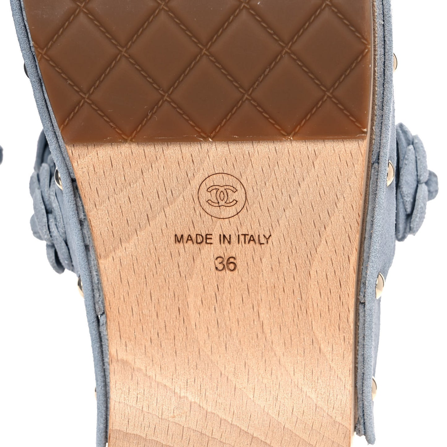 Suede Calfskin Camellia Mules 36 Light Blue