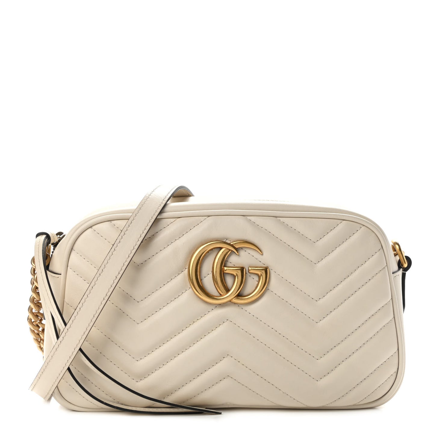Calfskin Matelasse Small GG Marmont Chain Shoulder Bag White