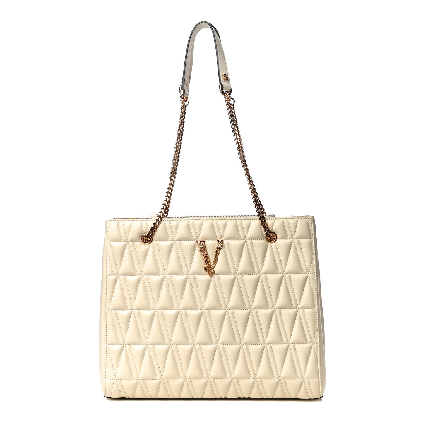 Nappa Barocco Quilted Virtus Chain Shoulder Bag Ecru