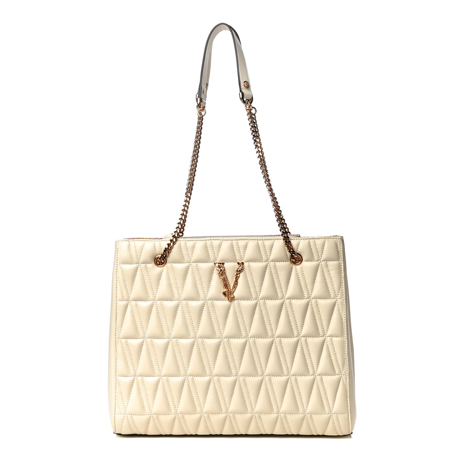 Versace Nappa Barocco Quilted Virtus Chain Shoulder Bag Ecru 1 of 10