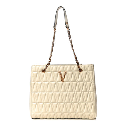 Versace Nappa Barocco Quilted Virtus Chain Shoulder Bag Ecru 1 of 10