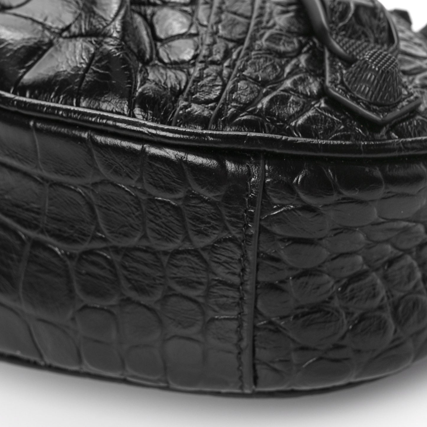 Extra Supple Calfskin Crocodile Embossed Monochrome Le Cagole Shoulder Bag XS Black