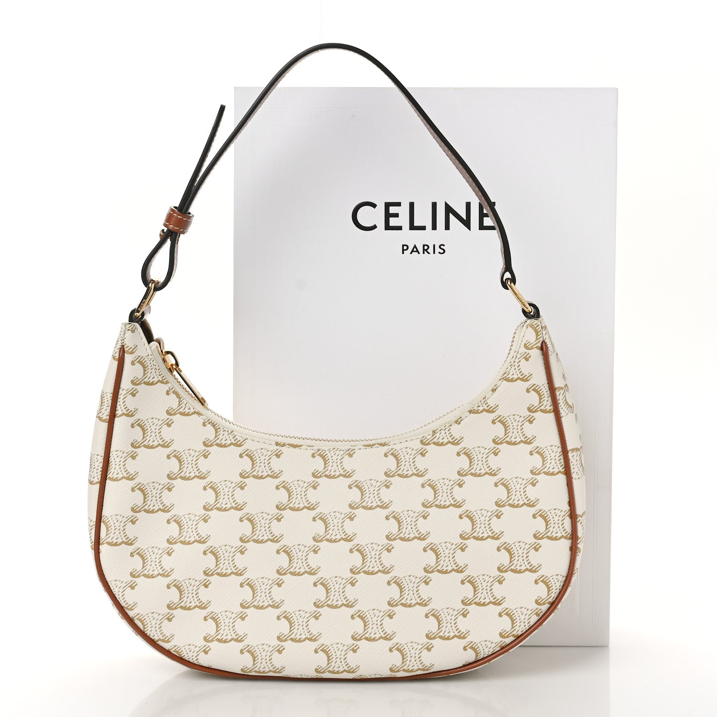 Canvas Calfskin Ava Triomphe Shoulder Bag White