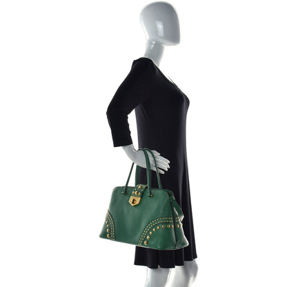 Prada Saffiano Studded Bijou Tote Verde 4 of 20