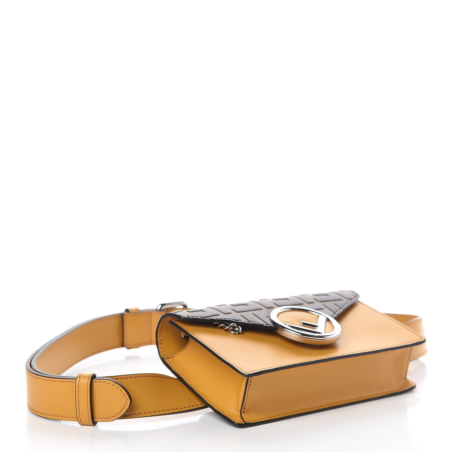Fendi Vitello Liberty F is Fendi Bi-Color FF 1974 Embossed Envelope Belt Bag Maya Black Zucca 9 of 12