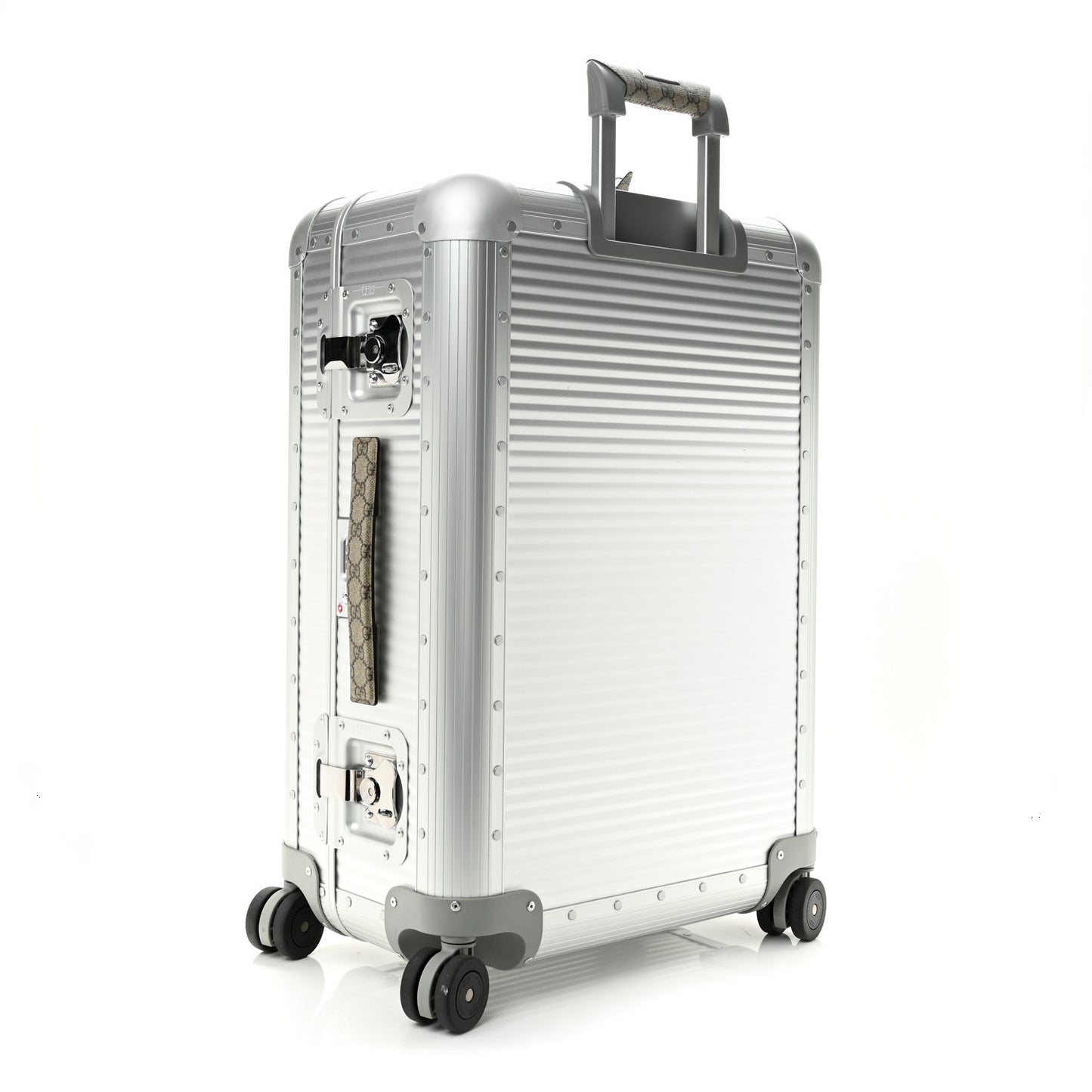 GG Supreme Monogram Aluminium Porter Medium Trolley Suitcase Silver