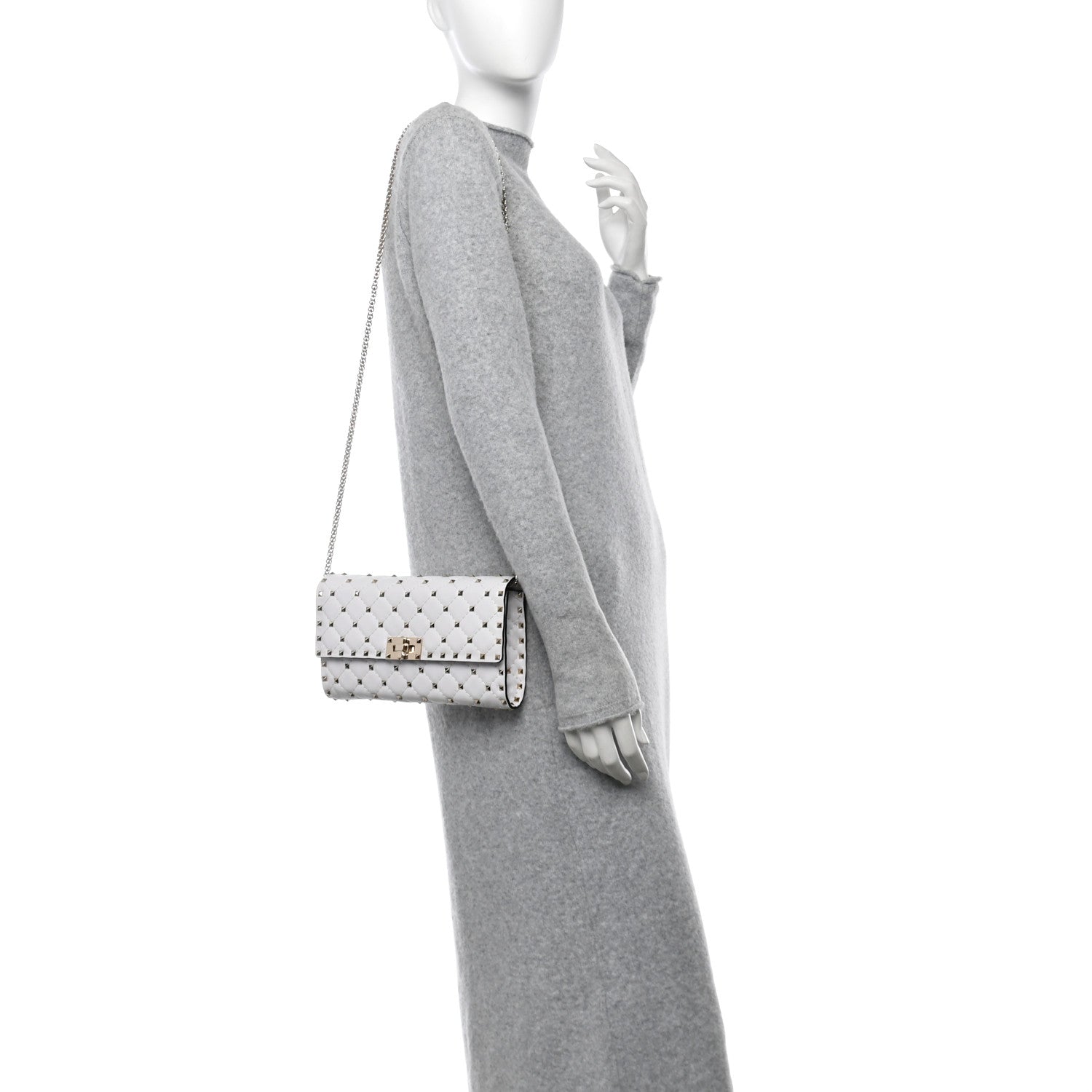 Valentino Garavani Nappa Rockstud Spike Wallet On Chain Optic White 2 of 10
