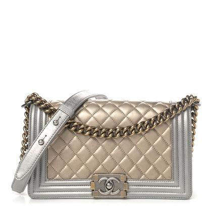 Chanel Metallic Calfskin Quilted Medium Boy Flap Khaki 1 of 5