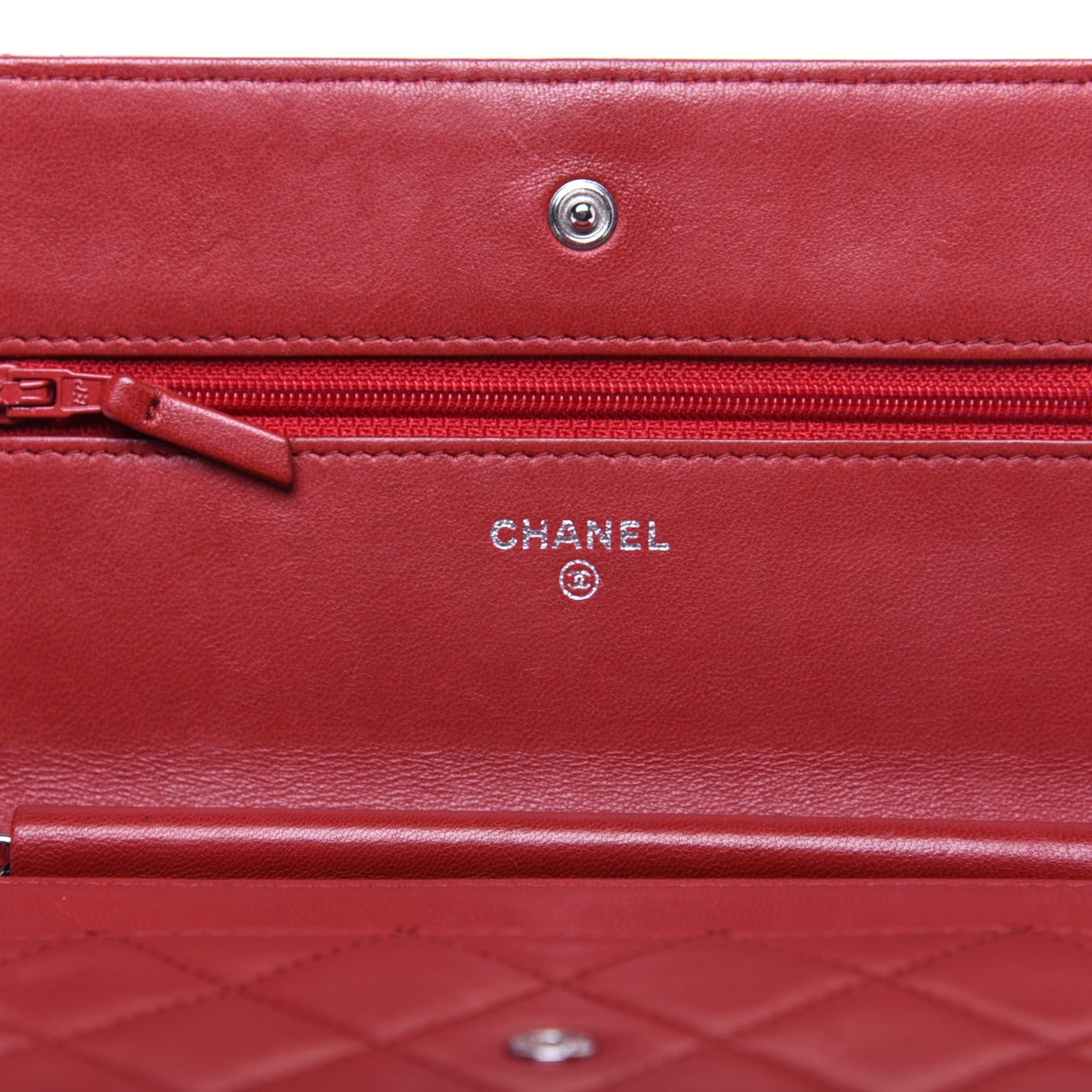 Chanel Lambskin Quilted Wallet on Chain WOC Red 8 of 16