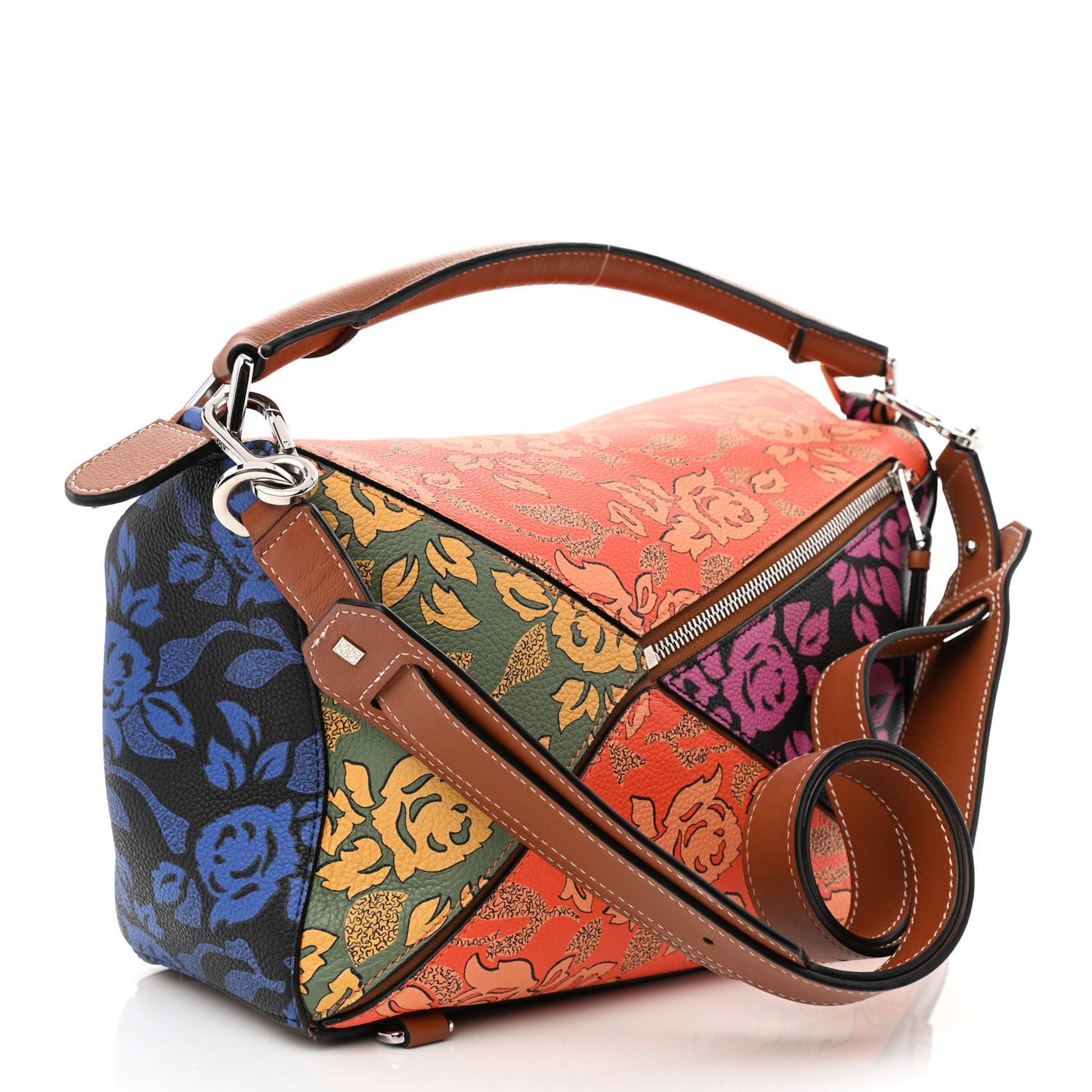 Calfskin Printed Medium Paula's Ibiza Patchwork Puzzle Bag Multicolor