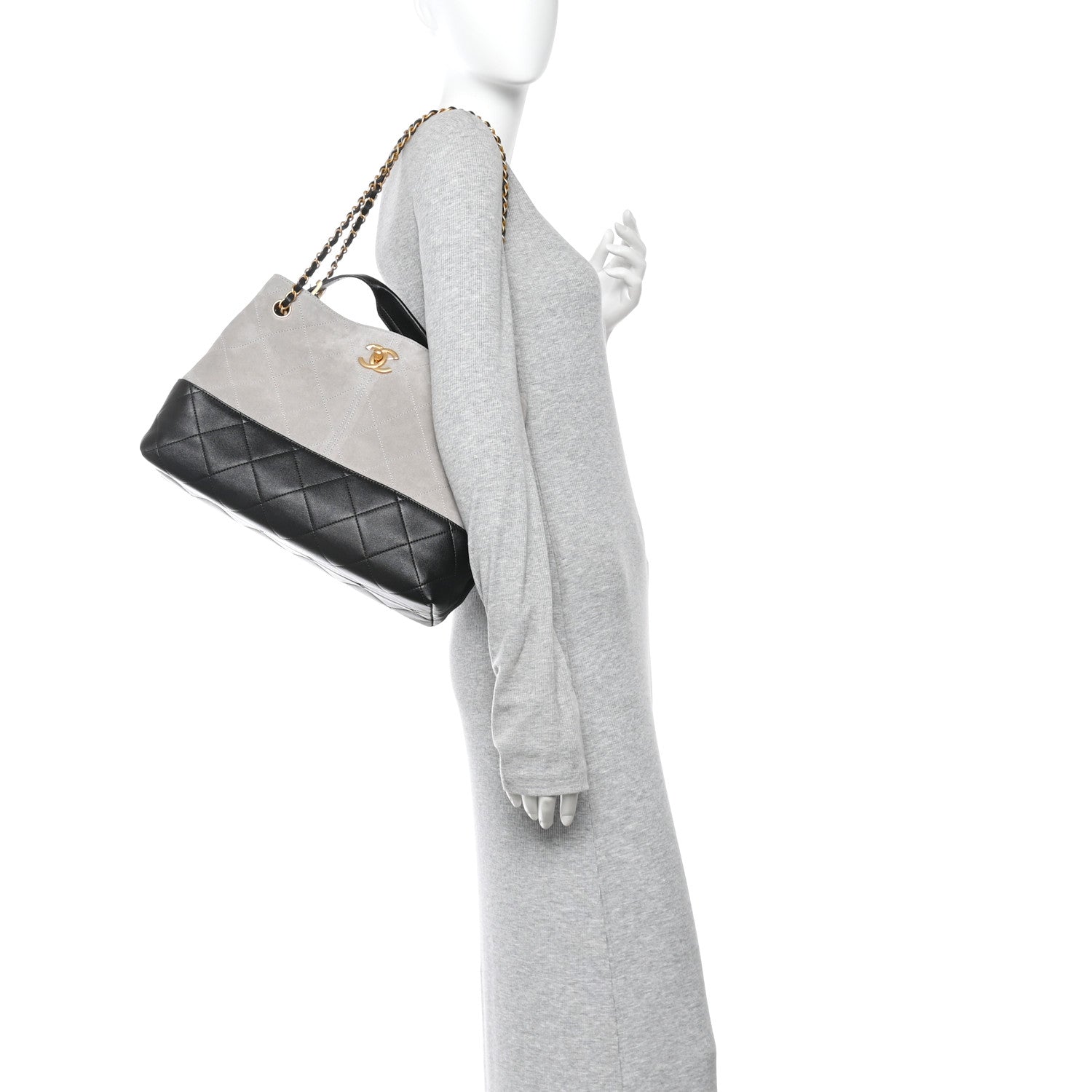 Chanel Suede Calfskin Shiny Lambskin Quilted Small Coco Base Shopping Bag Grey Black 2 of 10