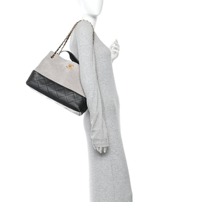 Chanel Suede Calfskin Shiny Lambskin Quilted Small Coco Base Shopping Bag Grey Black 2 of 10
