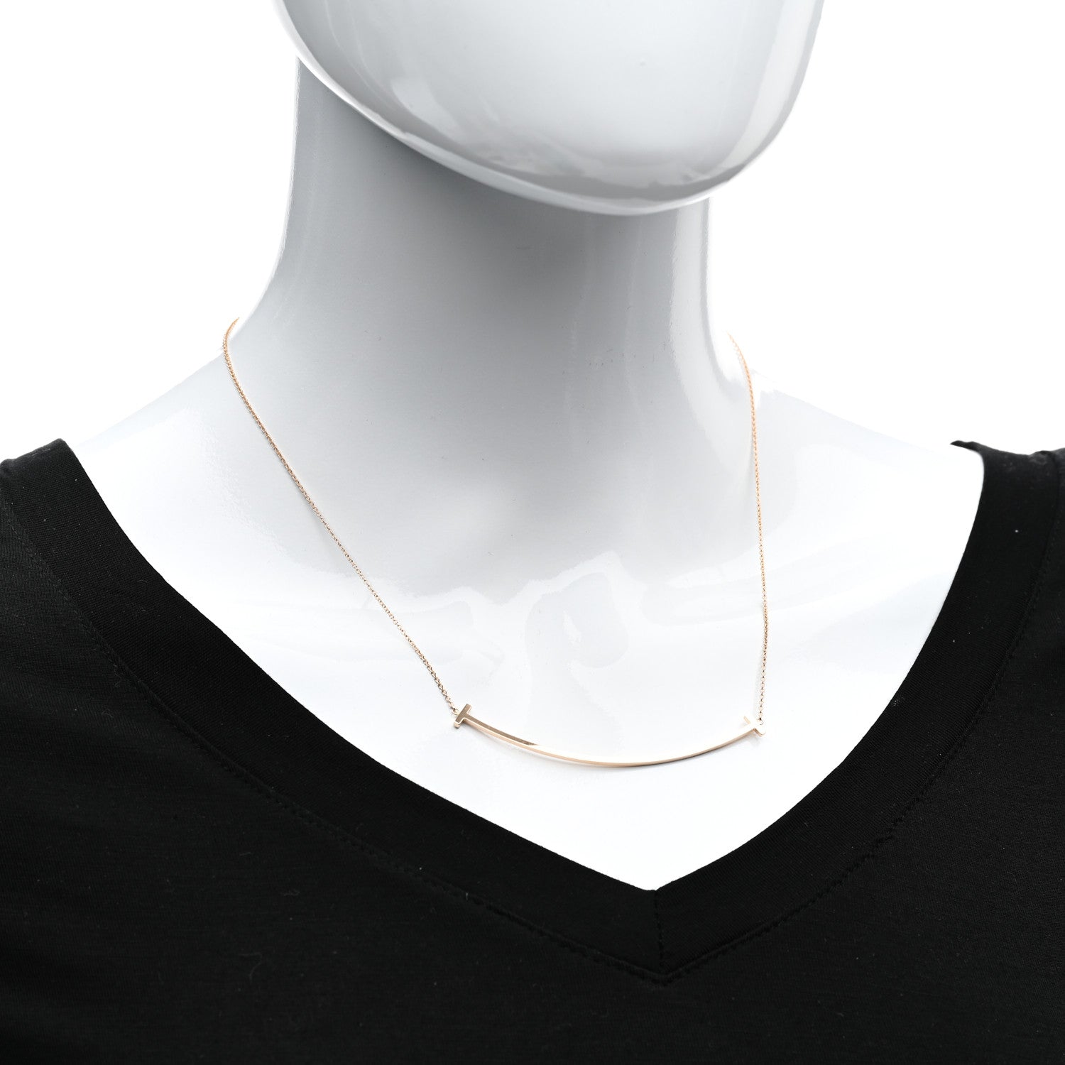 Tiffany 18K Rose Gold Large T Smile Pendant Necklace 2 of 6