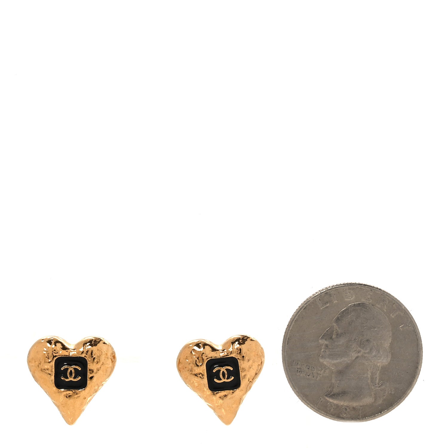 Chanel Metal Resin CC Heart Earrings Gold Black 3 of 8