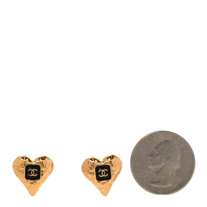Chanel Metal Resin CC Heart Earrings Gold Black 3 of 8