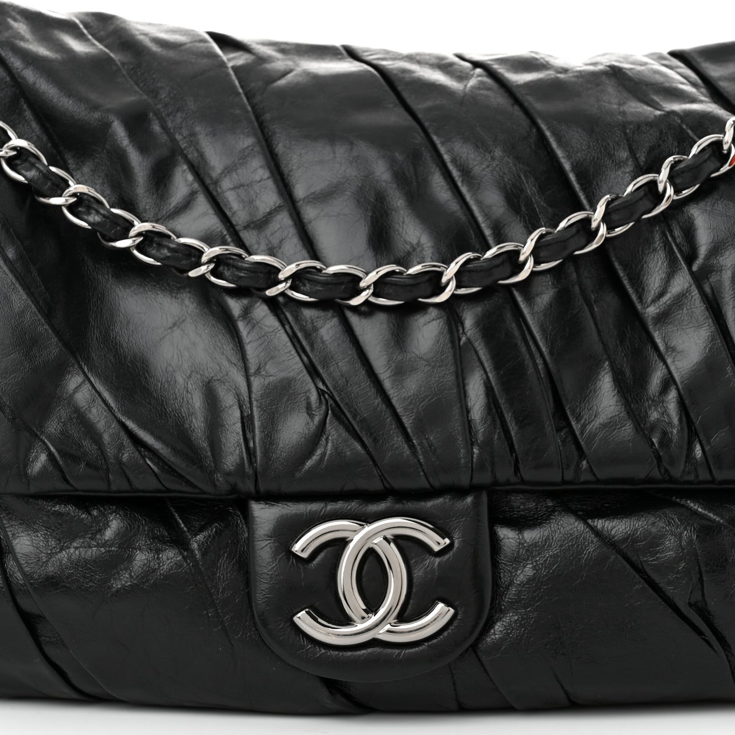 Glazed Calfskin Twisted Maxi Flap Black