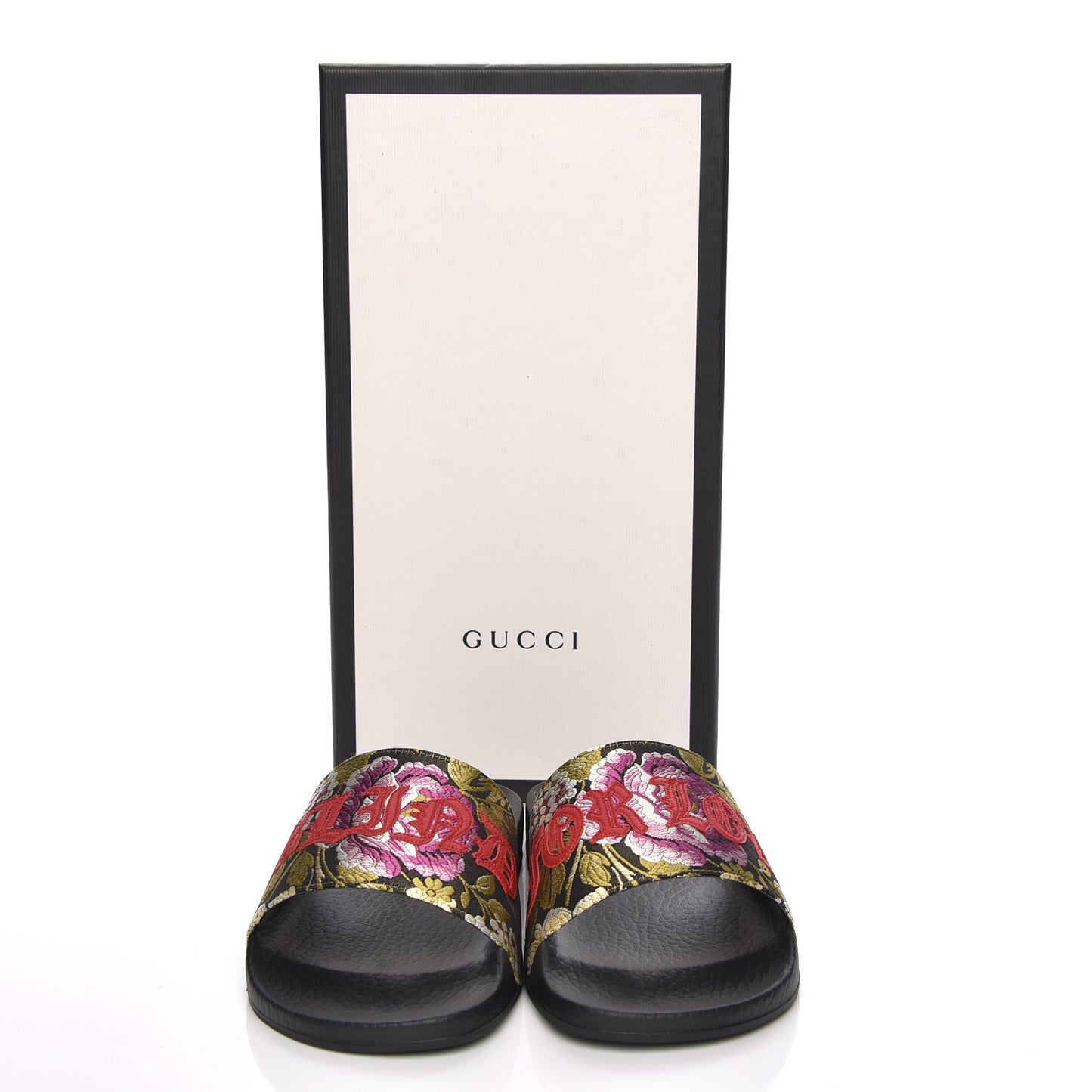 Jacquard Floral Blind for Love Slide Sandals 36 Black Multicolor