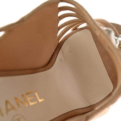 Chanel Suede Pearl Open Toe Caged Sandals 37.5 Beige 11 of 13