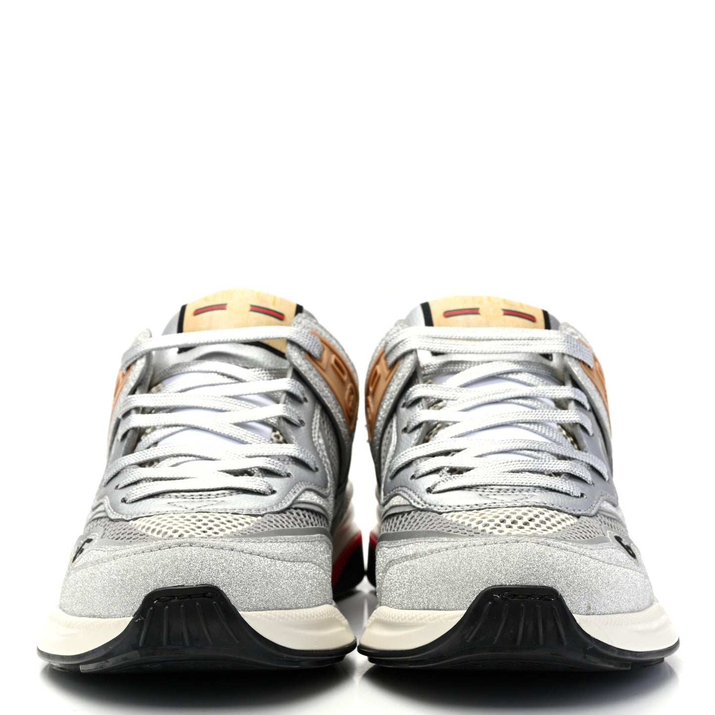 Metallic Calfskin Glitter Mesh Womens Ultrapace Sneakers 37 Silver Light Grey Mystic White