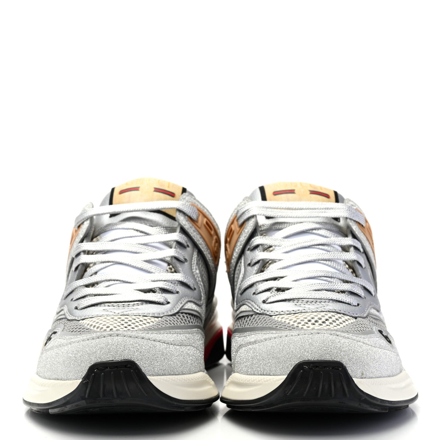 Gucci Metallic Calfskin Glitter Mesh Womens Ultrapace Sneakers 37 Silver Light Grey Mystic White 2 of 8
