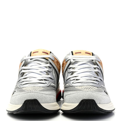 Gucci Metallic Calfskin Glitter Mesh Womens Ultrapace Sneakers 37 Silver Light Grey Mystic White 2 of 8