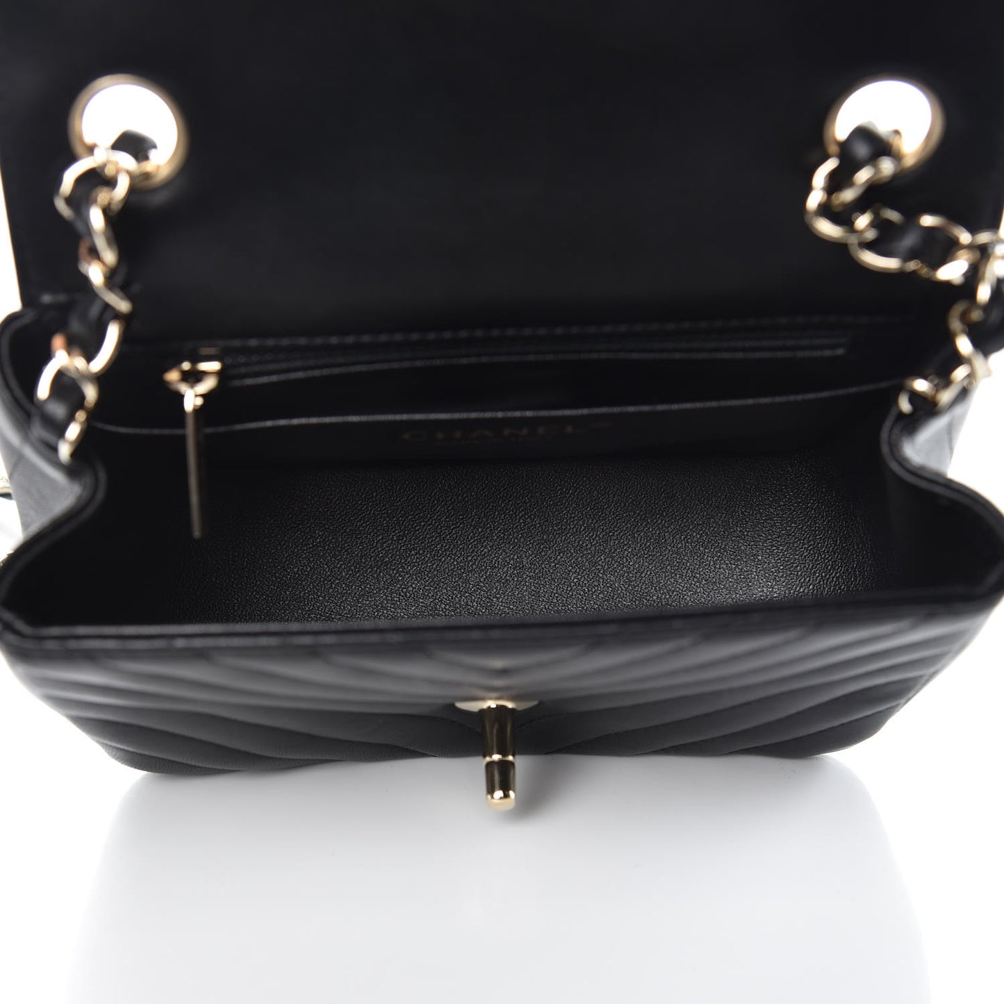 Lambskin Chevron Quilted Mini Square Flap Black