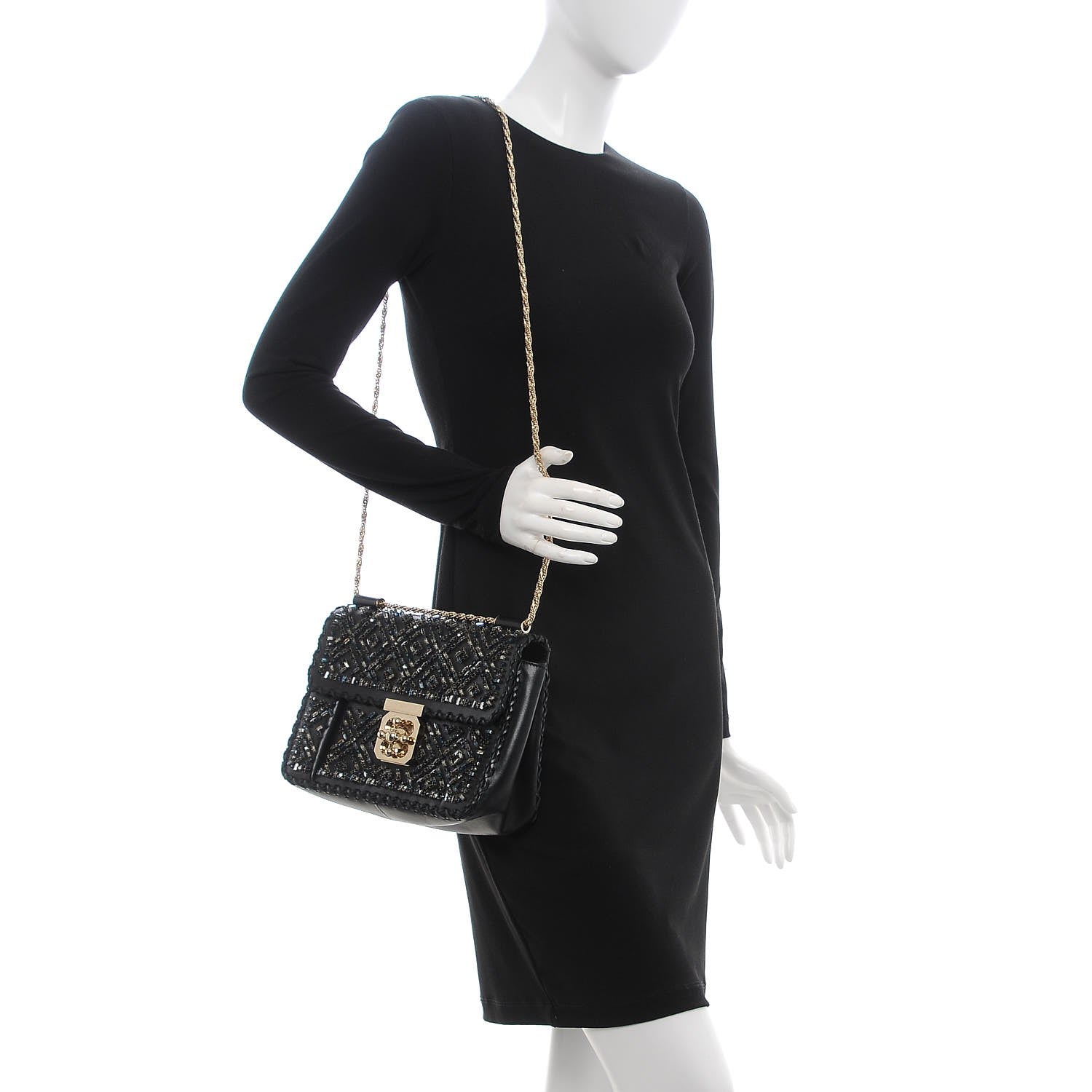 Chloe Calfskin Crystal Embellished Medium Elsie Shoulder Bag Black 2 of 9