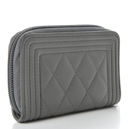 Chanel Lambskin Quilted Boy Zip Around Coin Purse Wallet Grey 3 of 8
