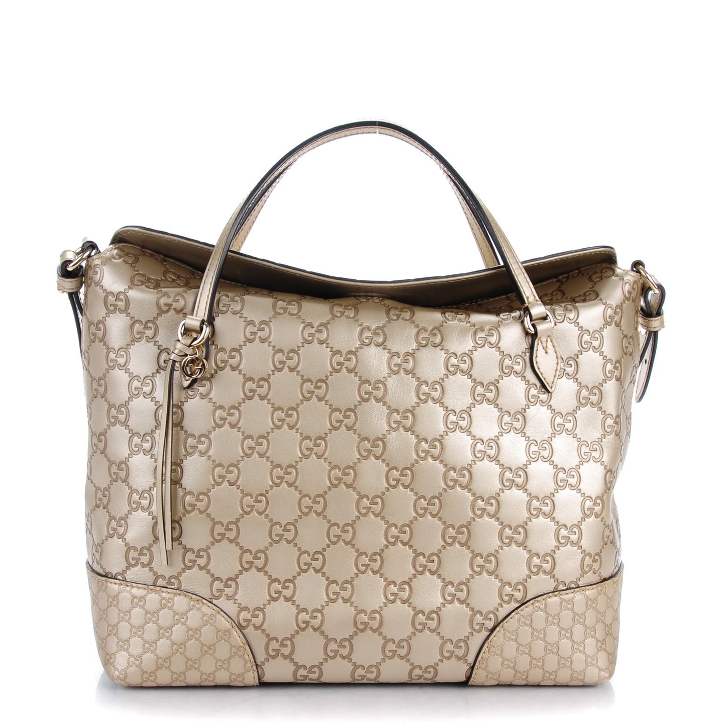 Metallic Guccissima Medium Bree Foldover Tote Golden Beige