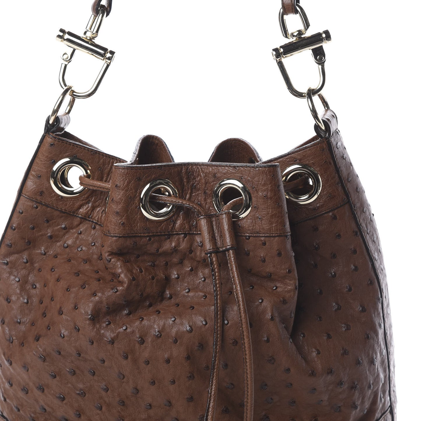 Ostrich Drawstring Shoulder Bag Brown