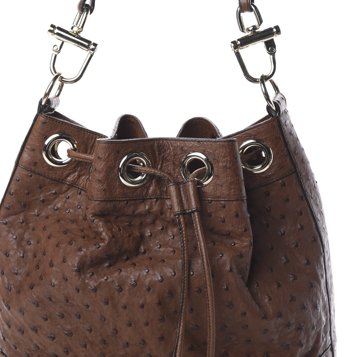 Gucci Ostrich Drawstring Shoulder Bag Brown 8 of 8
